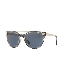 Versace Studded Flat-Top Wrap Sunglasses in Gold at Neiman Marcus